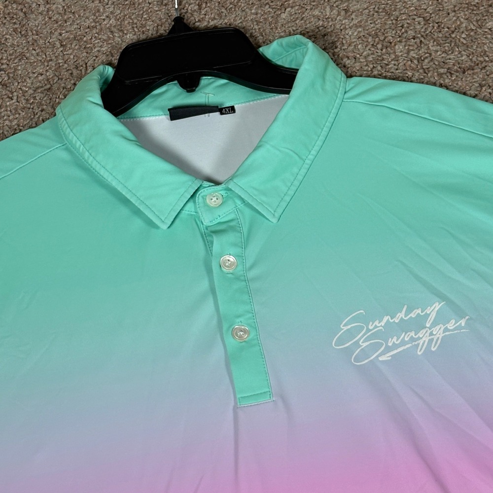 Sunday Swagger Mens 4XL Golf Polo Shirt Green Pink Orange Ombre Performance Top